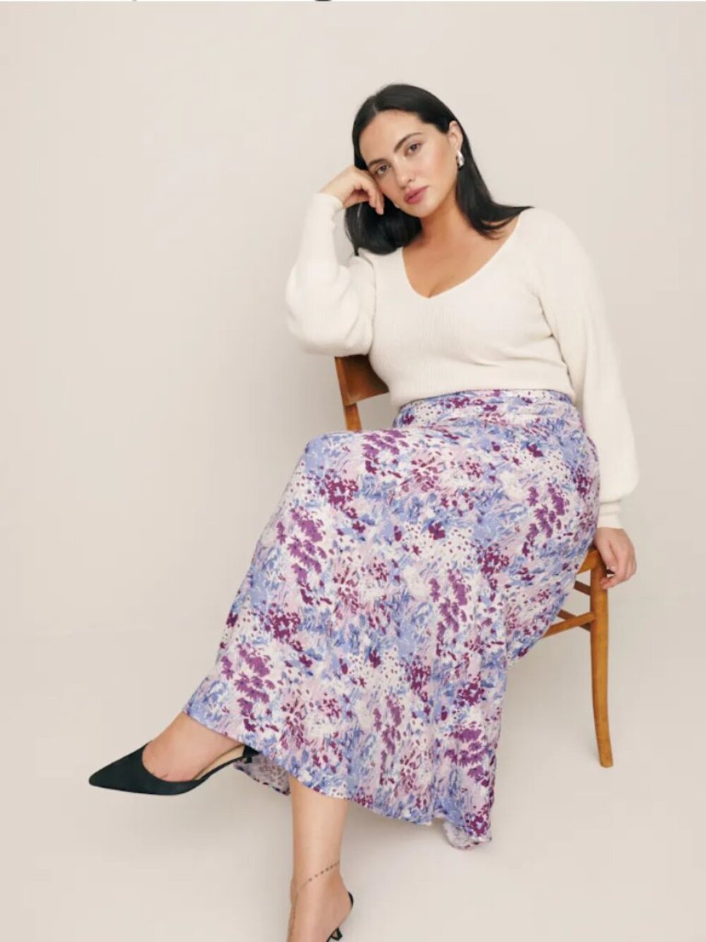 Reformation Bea Skirt 16 Morning Dew Purple Pink Floral A-Line Midi Romantic